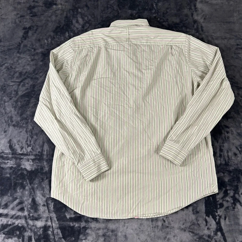 Banana Republic Button Down Shirt Mens XL Green Striped Slim Fit Long Sleeve